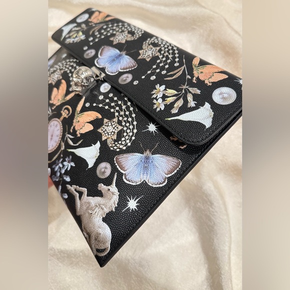 •••SOLD•••Auth Alexander McQueen Nocturnal Skull Calfskin Leather Clutch Black - Picture 7 of 16